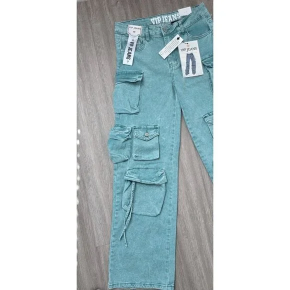 VIP Jeans Teal Green Cargo Straight Leg Size 9 29W - Picture 4 of 14